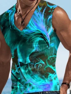 Online OUKU Men's Tank Top Vest Top Sleeveless T Shirt for Men Graphic Animal Phoenix V Neck Clothing Apparel 3D Print Sports Running Sleeveless 3D Print Designer Casual Muscle