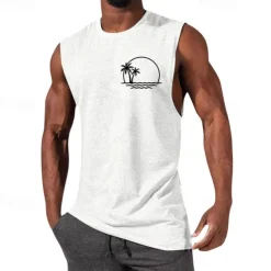 OUKU Men's Tank Top Vest Top Undershirt Sleeveless Shirt Sleeveless Crewneck Summer Graphic Fashion Designer Vacation Street Going out Black White Red Top Tee for Men