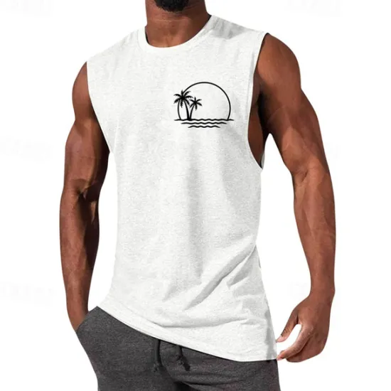 OUKU Men's Tank Top Vest Top Undershirt Sleeveless Shirt Sleeveless Crewneck Summer Graphic Fashion Designer Vacation Street Going out Black White Red Top Tee for Men