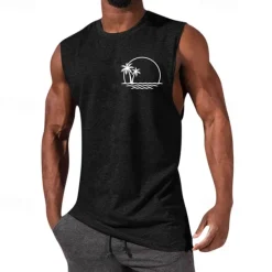 OUKU Men's Tank Top Vest Top Undershirt Sleeveless Shirt Sleeveless Crewneck Summer Graphic Fashion Designer Vacation Street Going out Black White Red Top Tee for Men