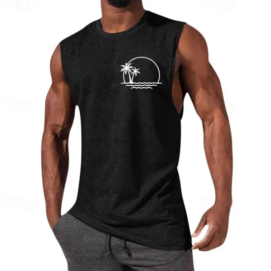 OUKU Men's Tank Top Vest Top Undershirt Sleeveless Shirt Sleeveless Crewneck Summer Graphic Fashion Designer Vacation Street Going out Black White Red Top Tee for Men