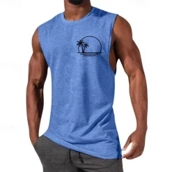 OUKU Men's Tank Top Vest Top Undershirt Sleeveless Shirt Sleeveless Crewneck Summer Graphic Fashion Designer Vacation Street Going out Black White Red Top Tee for Men