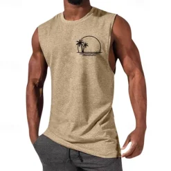 OUKU Men's Tank Top Vest Top Undershirt Sleeveless Shirt Sleeveless Crewneck Summer Graphic Fashion Designer Vacation Street Going out Black White Red Top Tee for Men