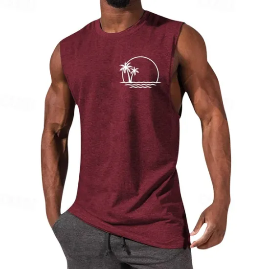 OUKU Men's Tank Top Vest Top Undershirt Sleeveless Shirt Sleeveless Crewneck Summer Graphic Fashion Designer Vacation Street Going out Black White Red Top Tee for Men