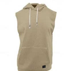 Online OUKU Men's Tank Top Vest Top Undershirt Sleeveless Shirt Sleeveless Hooded Summer Plain Fashion Designer Basic Jacquard Front Pocket Vacation Street Going out Black White Khaki Top Tee for Men