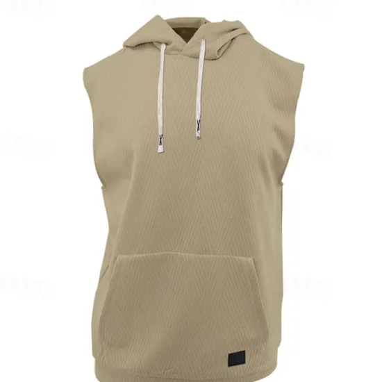 Online OUKU Men's Tank Top Vest Top Undershirt Sleeveless Shirt Sleeveless Hooded Summer Plain Fashion Designer Basic Jacquard Front Pocket Vacation Street Going out Black White Khaki Top Tee for Men