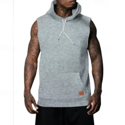 Online OUKU Men's Tank Top Vest Top Undershirt Sleeveless Shirt Sleeveless Hooded Summer Plain Fashion Designer Basic Jacquard Front Pocket Vacation Street Going out Black White Khaki Top Tee for Men