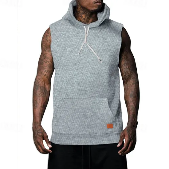 Online OUKU Men's Tank Top Vest Top Undershirt Sleeveless Shirt Sleeveless Hooded Summer Plain Fashion Designer Basic Jacquard Front Pocket Vacation Street Going out Black White Khaki Top Tee for Men
