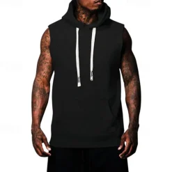 Online OUKU Men's Tank Top Vest Top Undershirt Sleeveless Shirt Sleeveless Hooded Summer Plain Fashion Designer Basic Jacquard Front Pocket Vacation Street Going out Black White Khaki Top Tee for Men
