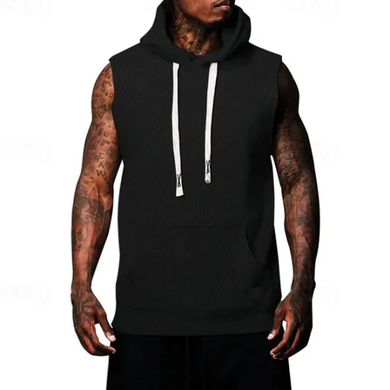 Online OUKU Men's Tank Top Vest Top Undershirt Sleeveless Shirt Sleeveless Hooded Summer Plain Fashion Designer Basic Jacquard Front Pocket Vacation Street Going out Black White Khaki Top Tee for Men