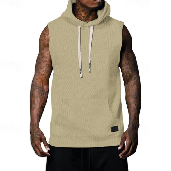 Online OUKU Men's Tank Top Vest Top Undershirt Sleeveless Shirt Sleeveless Hooded Summer Plain Fashion Designer Basic Jacquard Front Pocket Vacation Street Going out Black White Khaki Top Tee for Men