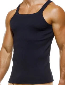 OUKU Men's Tank Top Vest Top Undershirt Sleeveless Shirt Sleeveless Crew Neck Summer Plain Fashion Designer Muscle Outdoor Going out Gym Black White Top Tee for Men