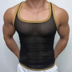 Outlet OUKU Men's Tank Top Vest Top Undershirt Sleeveless Shirt Sleeveless Crew Neck Summer Plain Fashion Designer Basic Mesh Vacation Street Going out Black White Top Tee for Men
