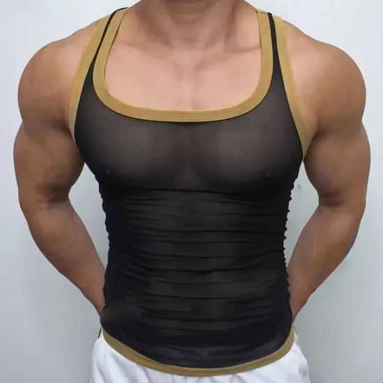 Outlet OUKU Men's Tank Top Vest Top Undershirt Sleeveless Shirt Sleeveless Crew Neck Summer Plain Fashion Designer Basic Mesh Vacation Street Going out Black White Top Tee for Men