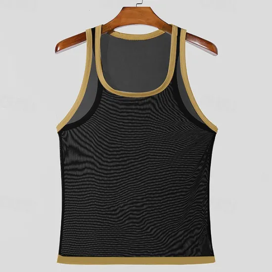 Outlet OUKU Men's Tank Top Vest Top Undershirt Sleeveless Shirt Sleeveless Crew Neck Summer Plain Fashion Designer Basic Mesh Vacation Street Going out Black White Top Tee for Men