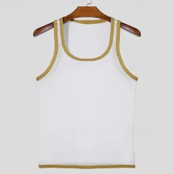 Outlet OUKU Men's Tank Top Vest Top Undershirt Sleeveless Shirt Sleeveless Crew Neck Summer Plain Fashion Designer Basic Mesh Vacation Street Going out Black White Top Tee for Men