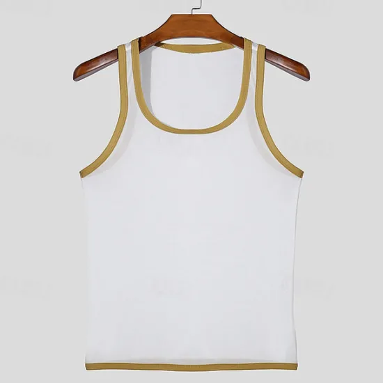 Outlet OUKU Men's Tank Top Vest Top Undershirt Sleeveless Shirt Sleeveless Crew Neck Summer Plain Fashion Designer Basic Mesh Vacation Street Going out Black White Top Tee for Men