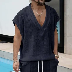 OUKU Men's Tank Top Vest Top Undershirt Sleeveless Shirt Sleeveless V Neck Summer Plain Fashion Designer Basic Classic Vacation Street Going out Black White Dark Navy Top Tee for Men