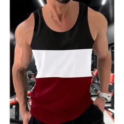 Sale OUKU Men's Tank Top Vest Top Undershirt Sleeveless Shirt Sleeveless Crew Neck Spring & Summer Color Block Fashion Designer Basic Patchwork Vacation Street Going out White Red Orange Top Tee for Men