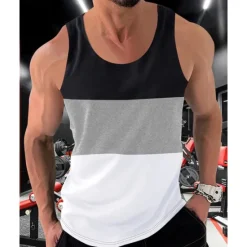 Sale OUKU Men's Tank Top Vest Top Undershirt Sleeveless Shirt Sleeveless Crew Neck Spring & Summer Color Block Fashion Designer Basic Patchwork Vacation Street Going out White Red Orange Top Tee for Men