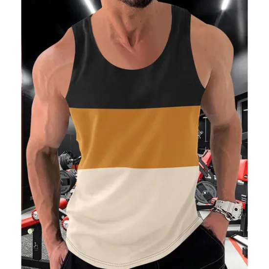 Sale OUKU Men's Tank Top Vest Top Undershirt Sleeveless Shirt Sleeveless Crew Neck Spring & Summer Color Block Fashion Designer Basic Patchwork Vacation Street Going out White Red Orange Top Tee for Men