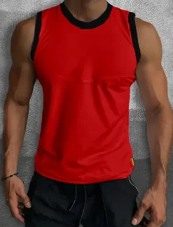 Best OUKU Men's Tank Top Vest Top Undershirt Sleeveless Shirt Sleeveless Crew Neck Summer Color Block Fashion Designer Muscle Outdoor Going out Gym White Red Blue Top Tee for Men