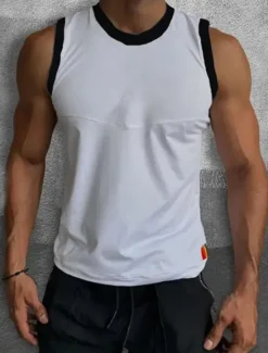 Best OUKU Men's Tank Top Vest Top Undershirt Sleeveless Shirt Sleeveless Crew Neck Summer Color Block Fashion Designer Muscle Outdoor Going out Gym White Red Blue Top Tee for Men
