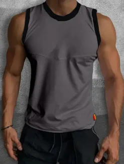 Best OUKU Men's Tank Top Vest Top Undershirt Sleeveless Shirt Sleeveless Crew Neck Summer Color Block Fashion Designer Muscle Outdoor Going out Gym White Red Blue Top Tee for Men