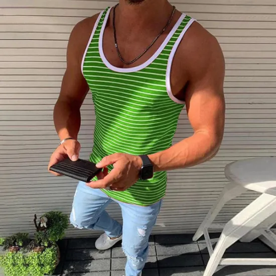 Online OUKU Men's Tank Top Vest Top Undershirt Sleeveless Shirt Sleeveless Crew Neck Summer Striped Fashion Lightweight Breathable Outdoor Street Casual Red Blue Green Top Tee for Men
