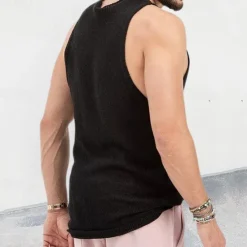 Hot OUKU Men's Tank Top Vest Top Undershirt Sleeveless Shirt Sleeveless V Neck Spring & Summer Plain Fashion Designer Basic Knitted Vacation Street Going out Black Red Blue Top Tee for Men
