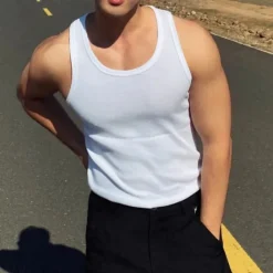 OUKU Men's Tank Top Vest Top Undershirt Sleeveless Shirt Sleeveless U Neck Spring & Summer Plain Fashion Designer Vacation Street Going out Black White Gray Top Tee for Men