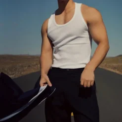 OUKU Men's Tank Top Vest Top Undershirt Sleeveless Shirt Sleeveless U Neck Spring & Summer Plain Fashion Designer Vacation Street Going out Black White Gray Top Tee for Men