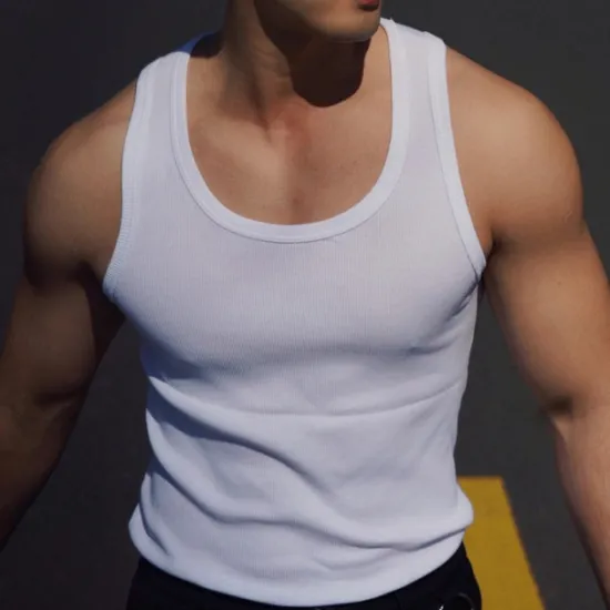 OUKU Men's Tank Top Vest Top Undershirt Sleeveless Shirt Sleeveless U Neck Spring & Summer Plain Fashion Designer Vacation Street Going out Black White Gray Top Tee for Men