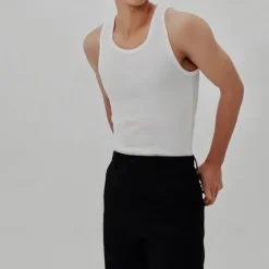 OUKU Men's Tank Top Vest Top Undershirt Sleeveless Shirt Sleeveless U Neck Spring & Summer Plain Fashion Designer Vacation Street Going out Black White Gray Top Tee for Men