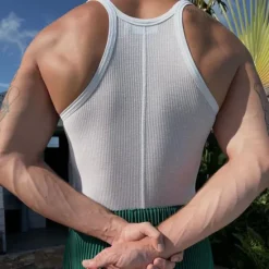 Discount OUKU Men's Tank Top Vest Top Undershirt Sleeveless Shirt Sleeveless Crew Neck Summer Plain Pit Strip Fashion Designer Muscle Outdoor Going out Gym Top Tee for Men White
