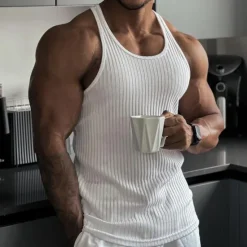 Discount OUKU Men's Tank Top Vest Top Undershirt Sleeveless Shirt Sleeveless Crew Neck Summer Plain Pit Strip Fashion Designer Muscle Outdoor Going out Gym Top Tee for Men White