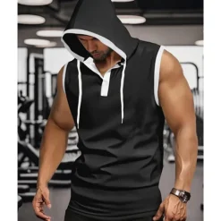 OUKU Men's Tank Top Vest Top Undershirt Sleeveless Shirt Sleeveless Hooded Summer Color Block Fashion Designer Basic Patchwork Vacation Street Going out Black White Red Top Tee for Men