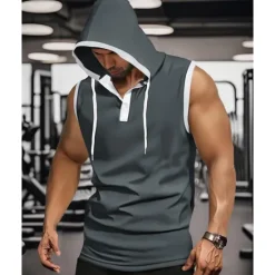 OUKU Men's Tank Top Vest Top Undershirt Sleeveless Shirt Sleeveless Hooded Summer Color Block Fashion Designer Basic Patchwork Vacation Street Going out Black White Red Top Tee for Men