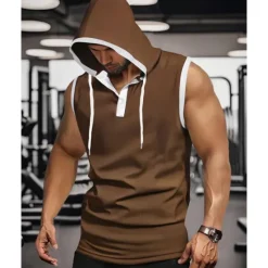 OUKU Men's Tank Top Vest Top Undershirt Sleeveless Shirt Sleeveless Hooded Summer Color Block Fashion Designer Basic Patchwork Vacation Street Going out Black White Red Top Tee for Men