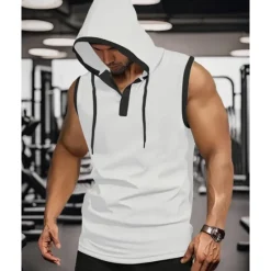 OUKU Men's Tank Top Vest Top Undershirt Sleeveless Shirt Sleeveless Hooded Summer Color Block Fashion Designer Basic Patchwork Vacation Street Going out Black White Red Top Tee for Men