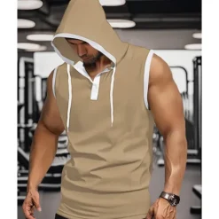 OUKU Men's Tank Top Vest Top Undershirt Sleeveless Shirt Sleeveless Hooded Summer Color Block Fashion Designer Basic Patchwork Vacation Street Going out Black White Red Top Tee for Men