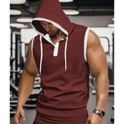 OUKU Men's Tank Top Vest Top Undershirt Sleeveless Shirt Sleeveless Hooded Summer Color Block Fashion Designer Basic Patchwork Vacation Street Going out Black White Red Top Tee for Men