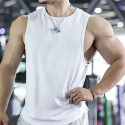 Best OUKU Men's Tank Top Vest Top Undershirt Sleeveless Shirt Sleeveless Round Spring & Summer Plain Fashion Designer Basic Vacation Street Going out Black White Navy Blue Top Tee for Men