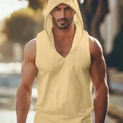 Best OUKU Men's Tank Top Vest Top Undershirt Sleeveless Shirt Sleeveless Hooded Summer Plain Fashion Designer Muscle Front Pocket Outdoor Going out Gym Black White Yellow Top Tee for Men