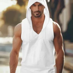 Best OUKU Men's Tank Top Vest Top Undershirt Sleeveless Shirt Sleeveless Hooded Summer Plain Fashion Designer Muscle Front Pocket Outdoor Going out Gym Black White Yellow Top Tee for Men