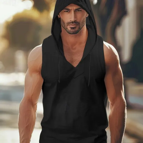 Best OUKU Men's Tank Top Vest Top Undershirt Sleeveless Shirt Sleeveless Hooded Summer Plain Fashion Designer Muscle Front Pocket Outdoor Going out Gym Black White Yellow Top Tee for Men