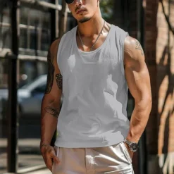 Hot OUKU Men's Tank Top Vest Top Undershirt Sleeveless Shirt Sleeveless Crew Neck Summer Plain Fashion Designer Muscle Pocket Outdoor Going out Gym White Blue Gray Top Tee for Men
