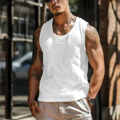 Hot OUKU Men's Tank Top Vest Top Undershirt Sleeveless Shirt Sleeveless Crew Neck Summer Plain Fashion Designer Muscle Pocket Outdoor Going out Gym White Blue Gray Top Tee for Men