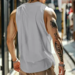 Hot OUKU Men's Tank Top Vest Top Undershirt Sleeveless Shirt Sleeveless Crew Neck Summer Plain Fashion Designer Muscle Pocket Outdoor Going out Gym White Blue Gray Top Tee for Men