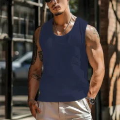 Hot OUKU Men's Tank Top Vest Top Undershirt Sleeveless Shirt Sleeveless Crew Neck Summer Plain Fashion Designer Muscle Pocket Outdoor Going out Gym White Blue Gray Top Tee for Men